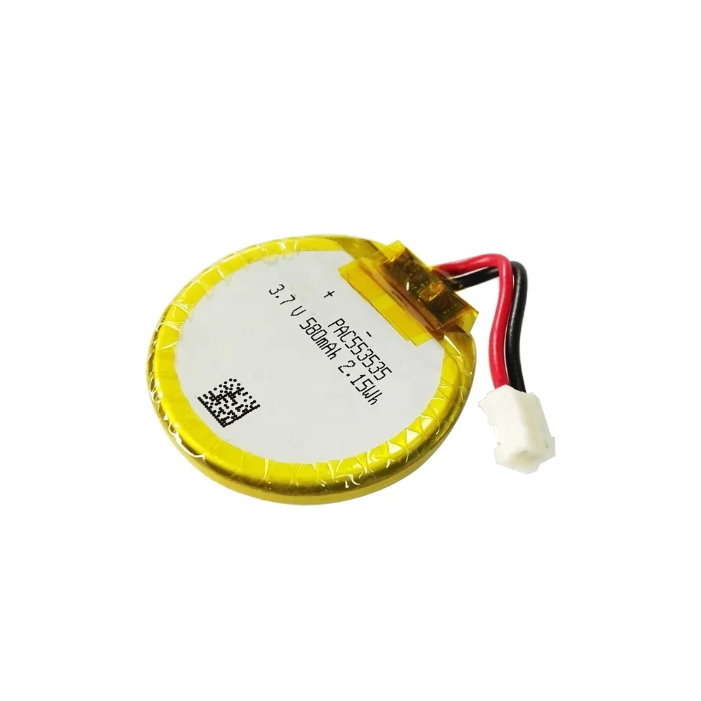 Round lithium polymer battery pack 553535 3.7v 580mAh for smart watch