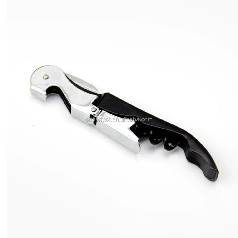 Ergonomic Design 3 in 1 Wine Bottle Cork Screw Opener Black Color Double Hinge Stainless Steel Red Wine Waiters Corkscrew
