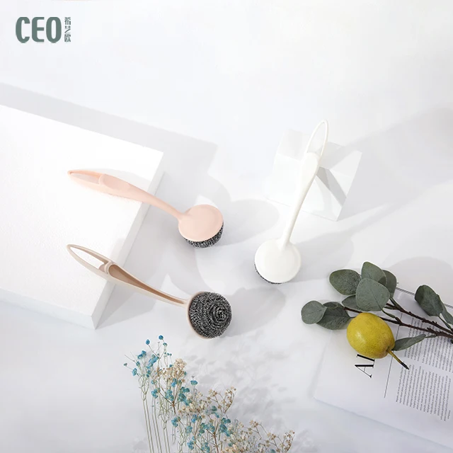 Kitchen cleaning ball Stainless Steel wire wool Scourer brush with Handle