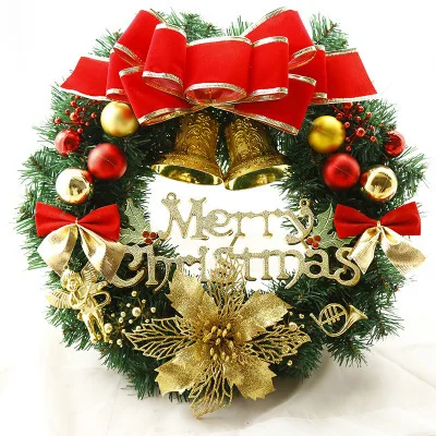 
Wholesale Merry Christmas Red Bow Gold Bell 30cm Christmas Wreath Rings 