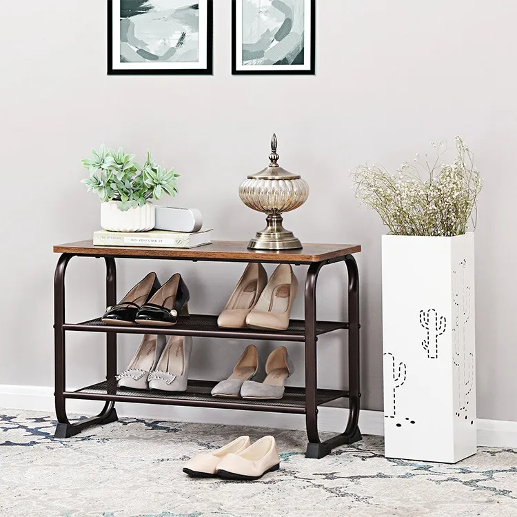 SONGMICS Vintage Shoe Bench Rack, 3-Tier Shoe Storage Shelf for Entryway Hallway, Wood Look Accent Furniture entrance hall bench