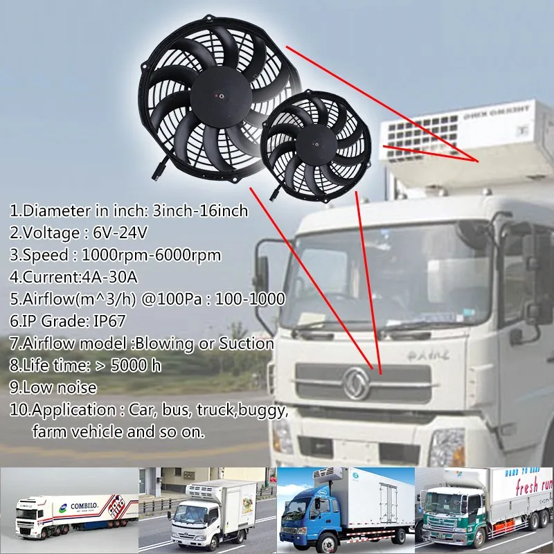 9 inch suction radiator cooling axial motor fan 12v 24v