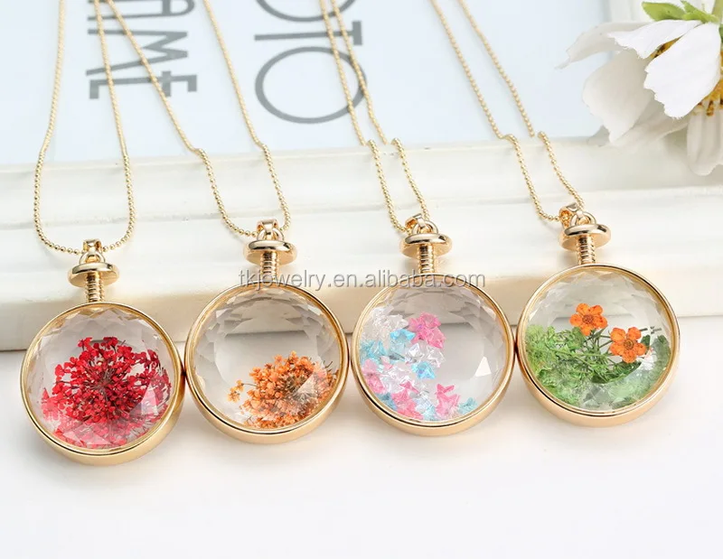 Hot Sale Glass living Necklace with Coin Locket Pendant Necklace Charm Necklace Wholesale