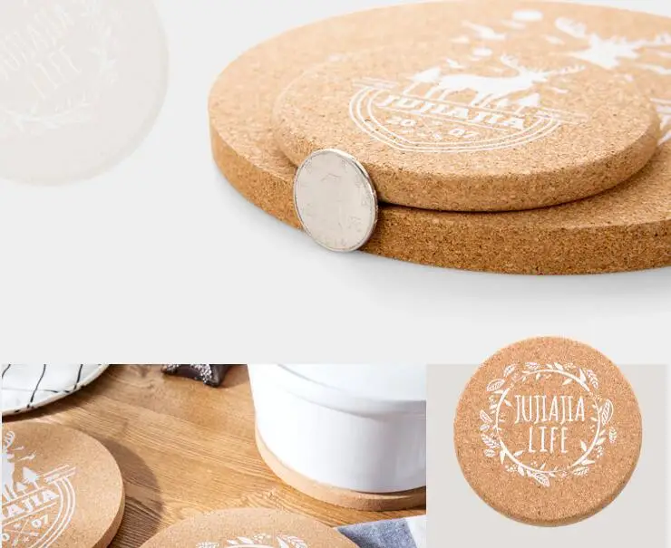 Custom Logo Cup Mat Eco Friendly Cork Tableware solid color blank Round cork coaster round placemats for Table Protection