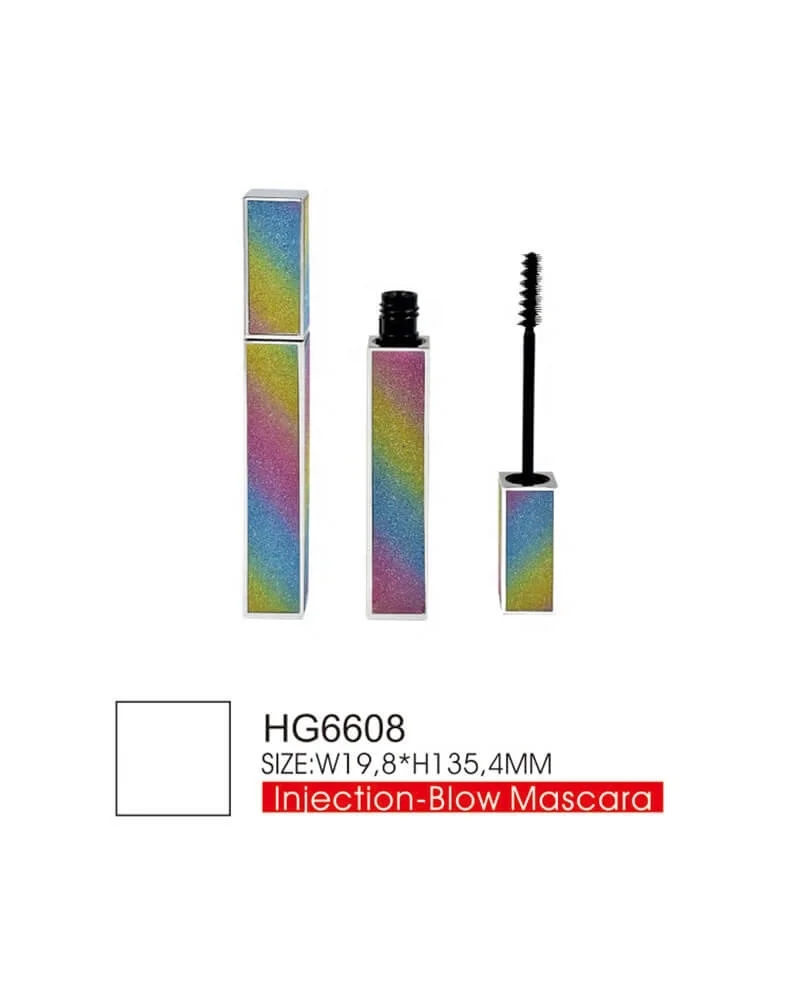 Shiny gitter rainbow square cosmetic packaging mascara eyelash tube with double color brush