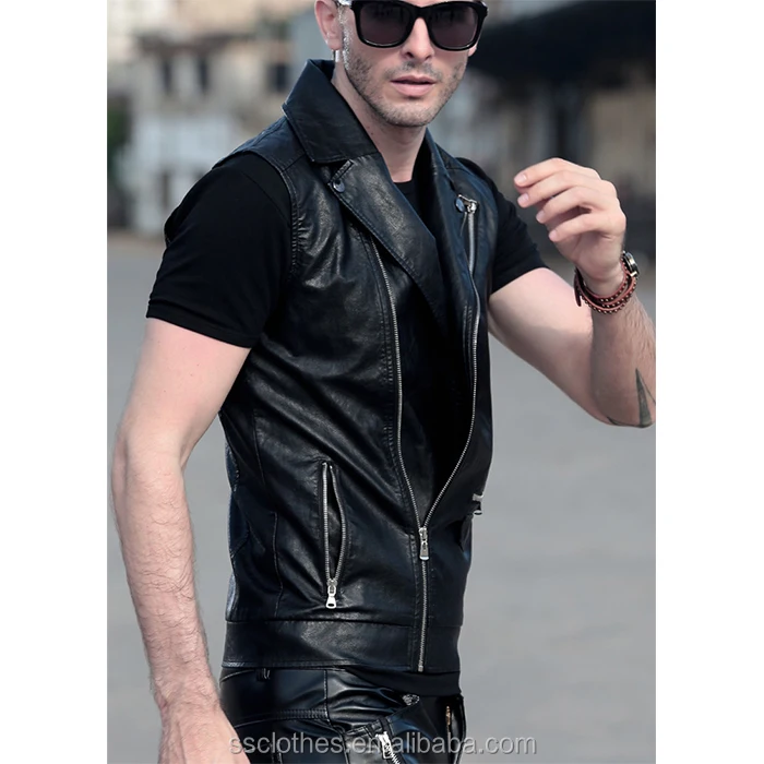
Autumn new fashion men leather biker vest PU motorcycle leather vest 