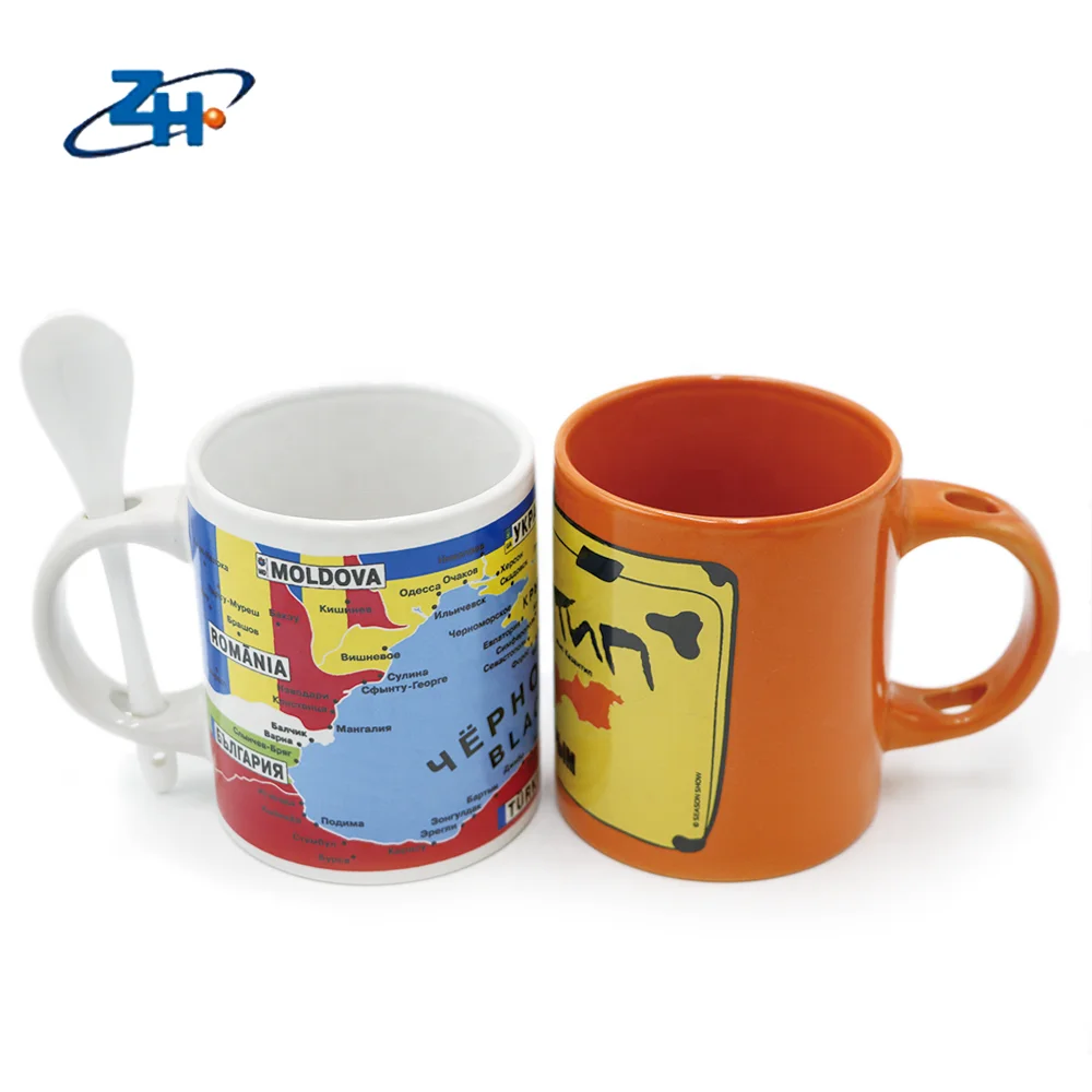 ceramic coffee cup mug gift set without lid and spoon Zhonghao supply high quality 7102 glazed decal ceramic sublimation mugs