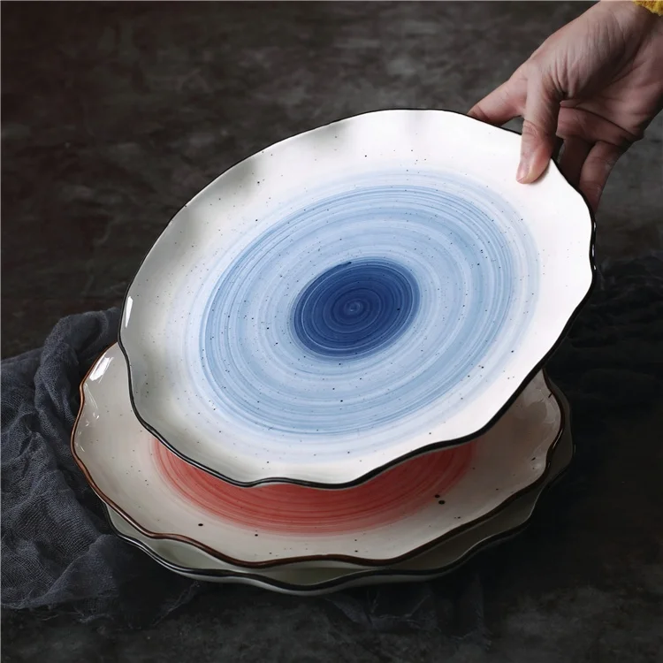 Flower design spiral dinnerware stylish speckled porcelain dinner set for banquet