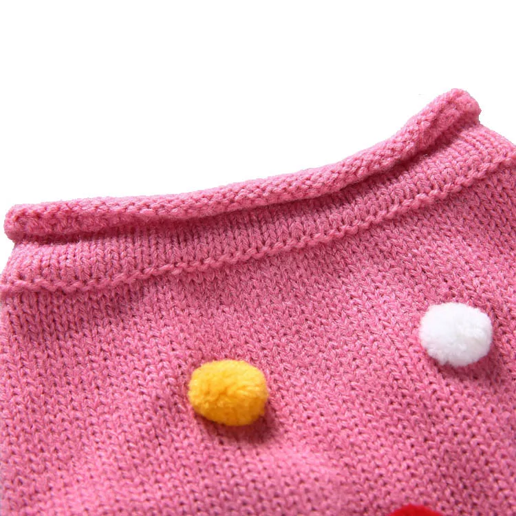 Зимняя одежда для домашних животных мягкий свитер с высоким воротником щенков дизайнерский вязаный разноцветными помпонами костюм собак и кошек джемпер