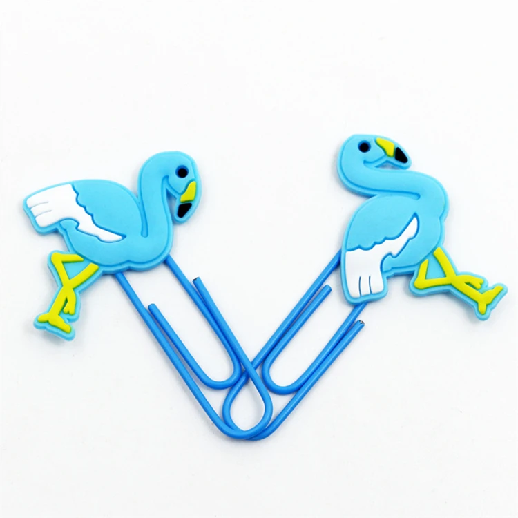 Factory custom wholesale pvc plastic flamingo bird clip for student