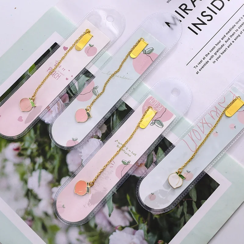 
High quality Custom Cute Korean Metal Peach Pendant Enamel Bookmark 