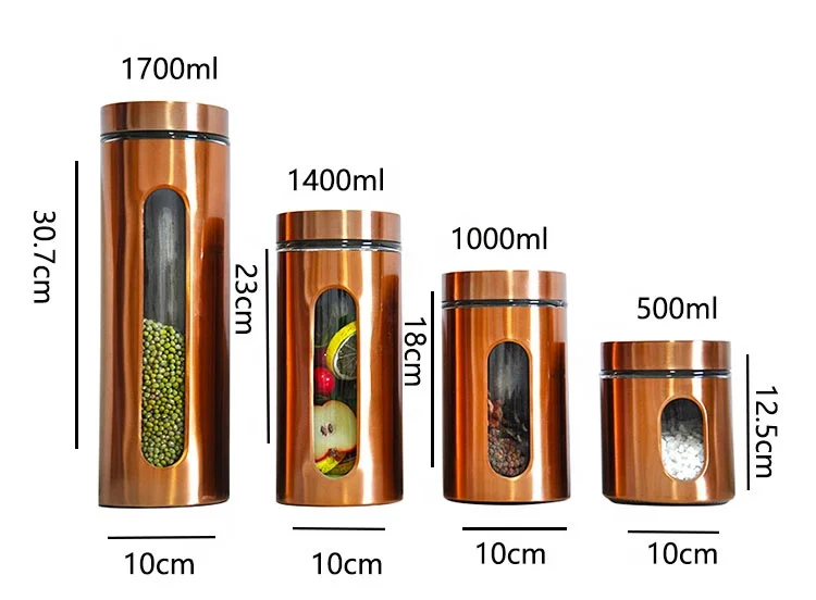custom airtight stainless steel kitchen set glass food storage jar