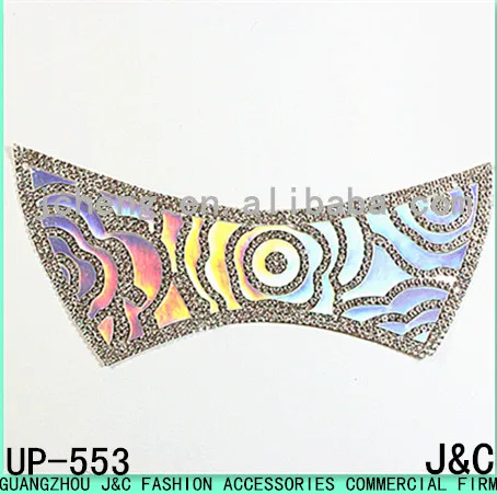 2016 new arrival laser pu rose shaped hot fix slipper adhesive shoe sticker upper