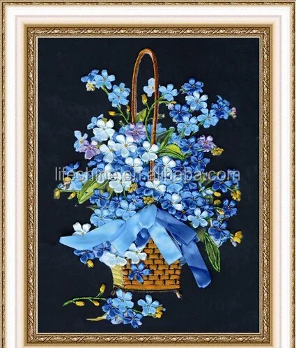 100% silk hand ribbon embroidery kit with nice flowers design