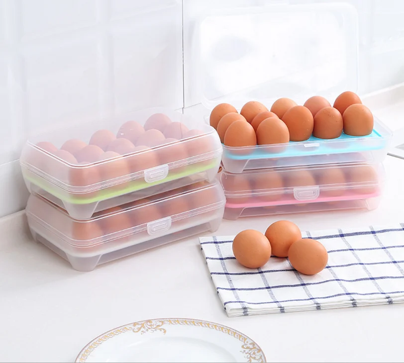 High quality 15 grid food grade PP kitchen plastic egg storage fresh keeping box crisper  /  Egg storage box