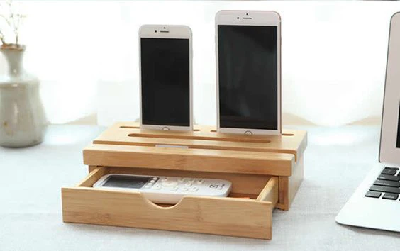Office supplier bamboo phone holder with a drawer