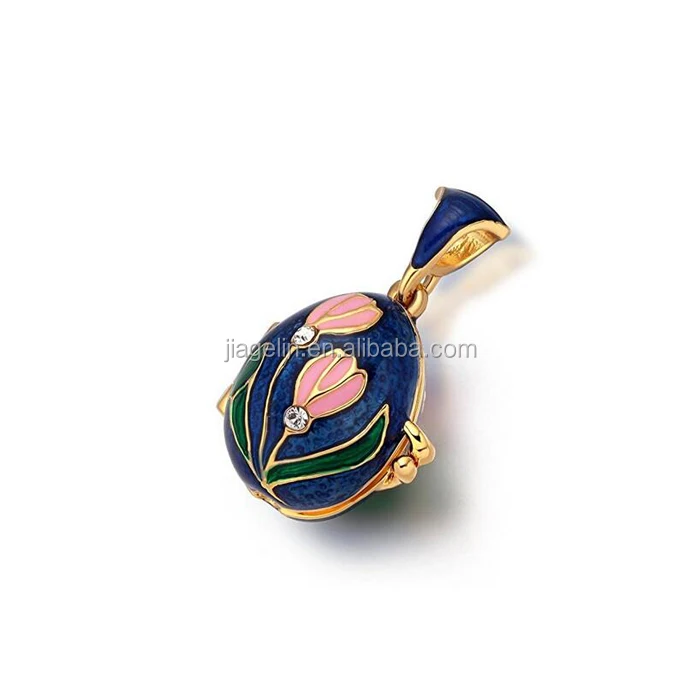 Hot sale Easter Day Faberge Egg Flower Pendant Necklace Locket Factory direct sales