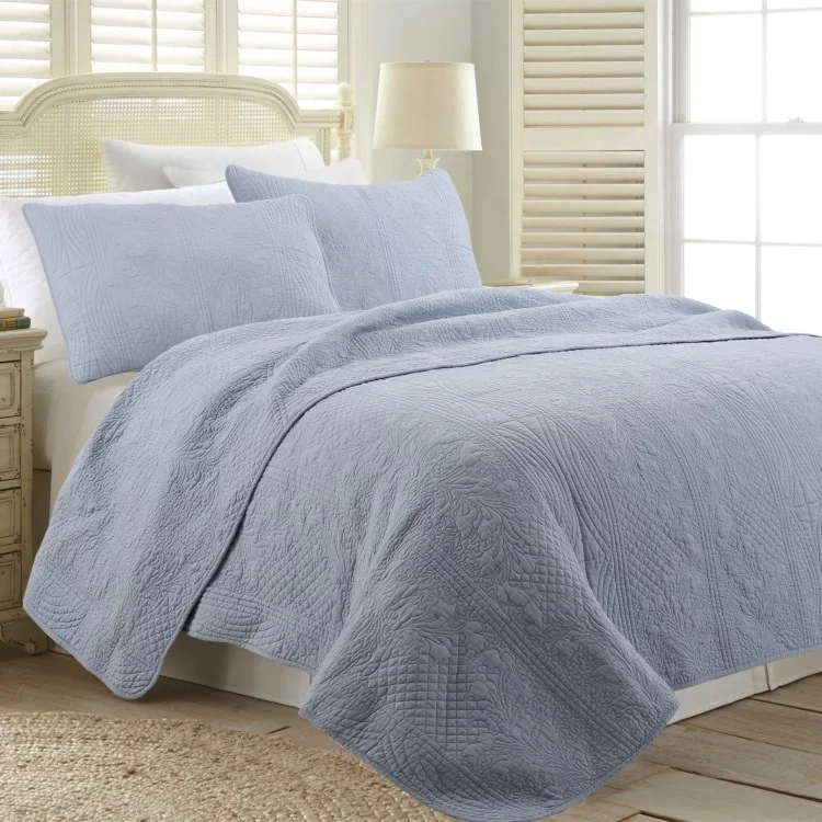 Light Blue Color Embroidered Thin Summer Quilt