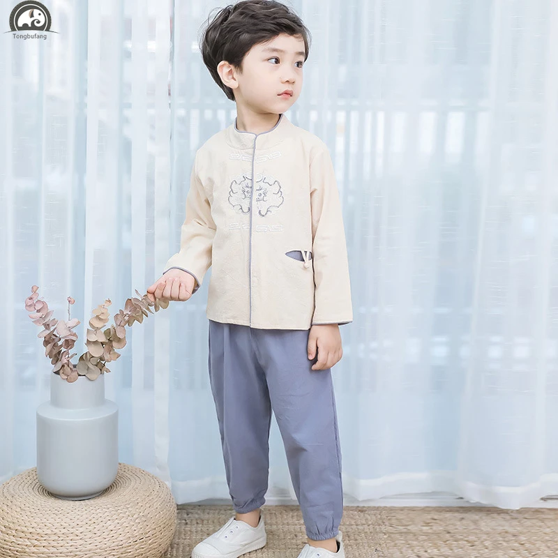 cotton and linen children tang suit two sets hanfu Chinese traditional clothing kids