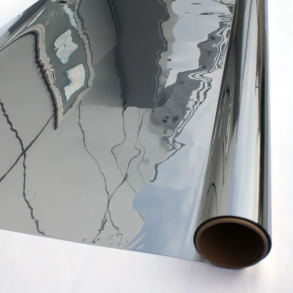 mirror reflective solar control window tint film roll silver metalized PET building film