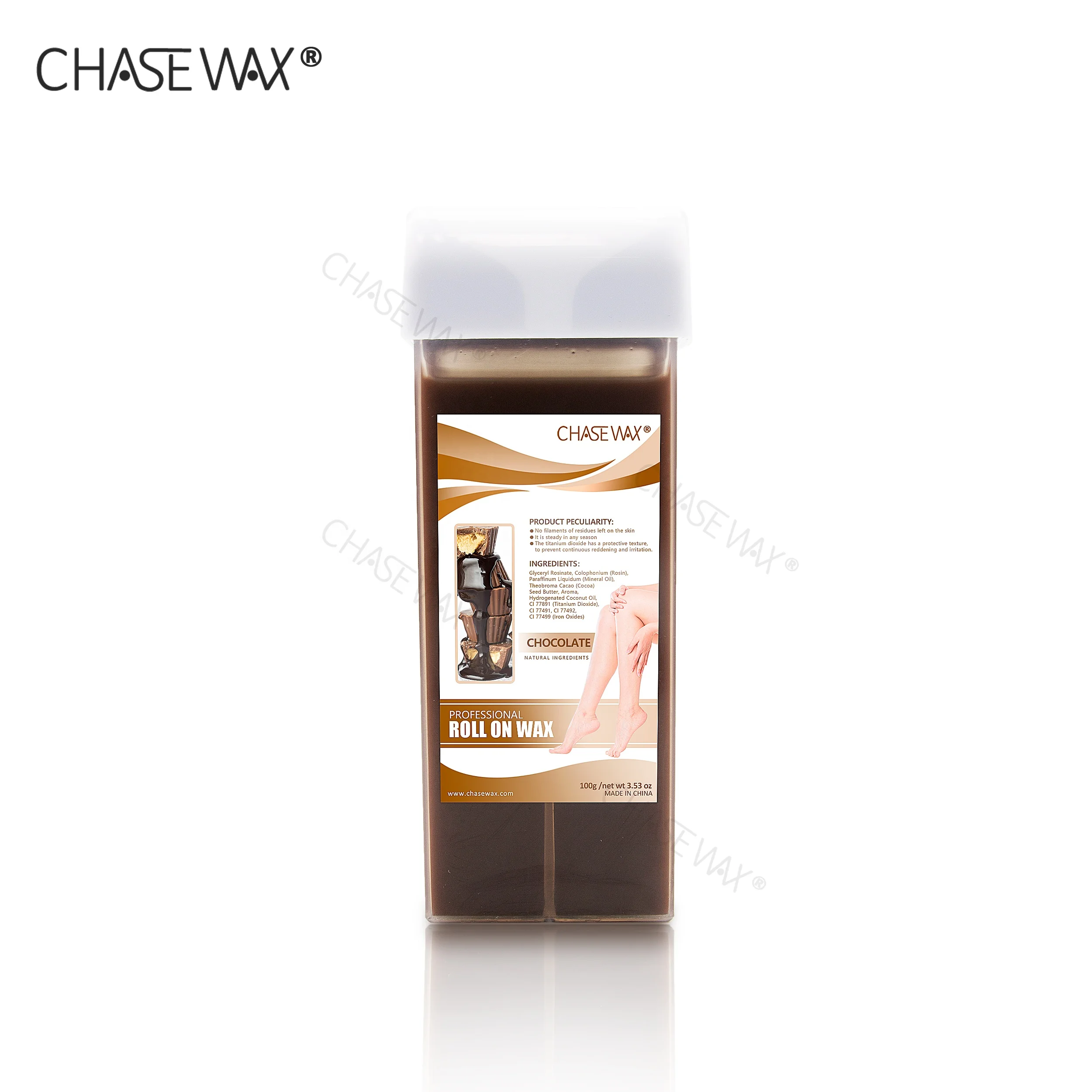 Factory OEM 100g  Chocolate Depilatory Soft Wax Roll On Wax  In Cartridge For Effective Hair Removal