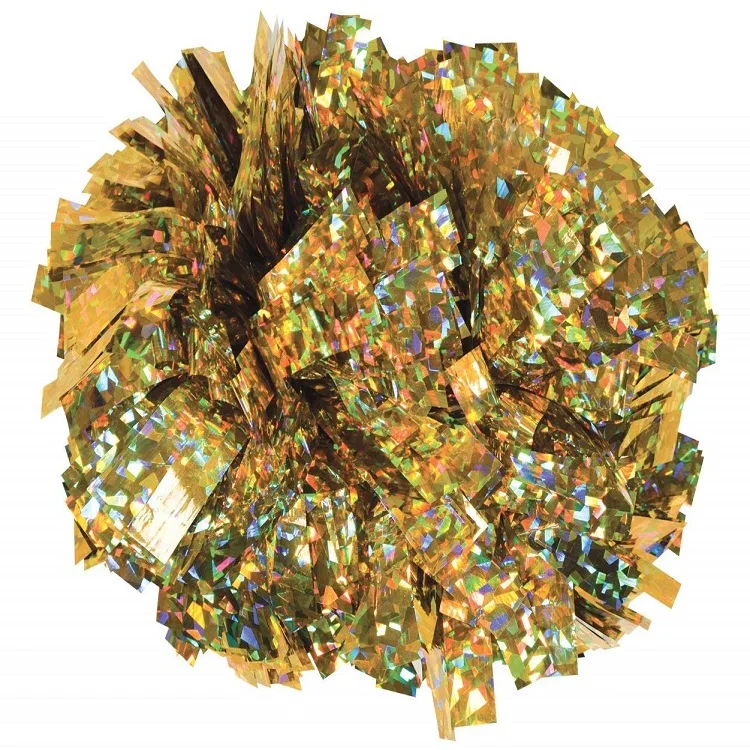 8 inch  Solid Metallic Holographic Gold  Cheerleader Pom Poms with baton handle