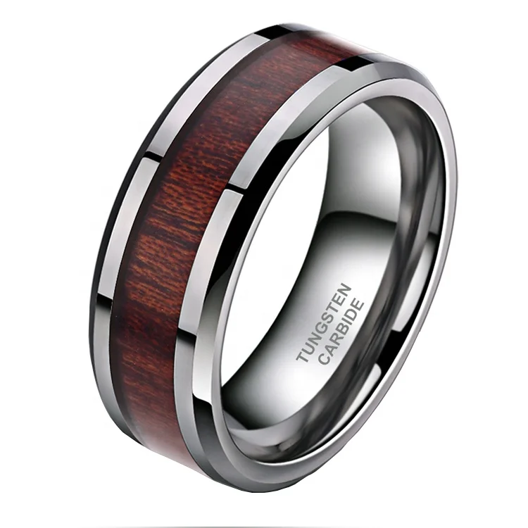 
Personalized Mens wedding rings tungsten carbide,Tungsten wood inlay ring for daily wear 