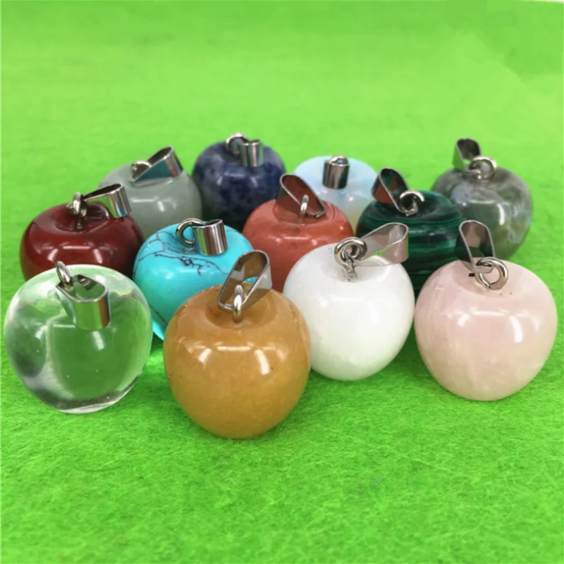 
Natural semi - precious stone crystal apple necklace pendant 