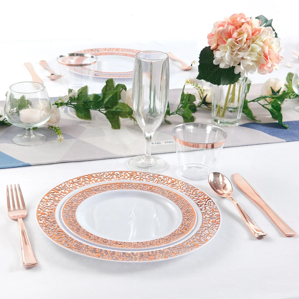 Superior Quality Casual Baroque Disposable Plastic Dinnerware Sets