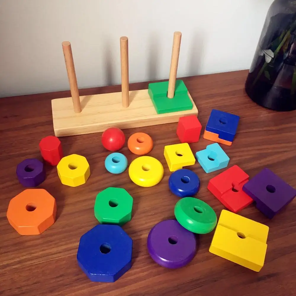 Geometric set column tower Mongolian early education teaching aids colorful building blocks wooden geometric toys for Kids