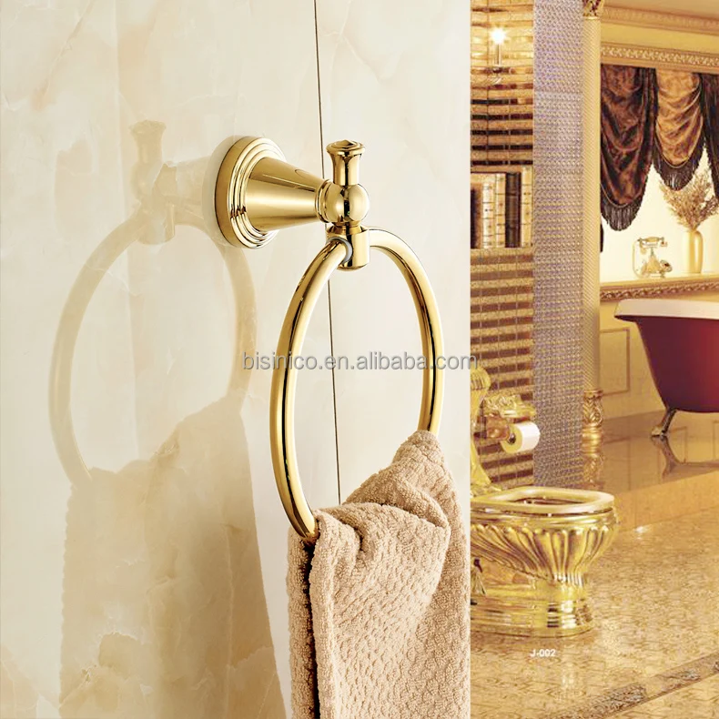 
PVD Gold Plated Wall Mounted Bath Copper Towel Holder Tower Hanger Ring 