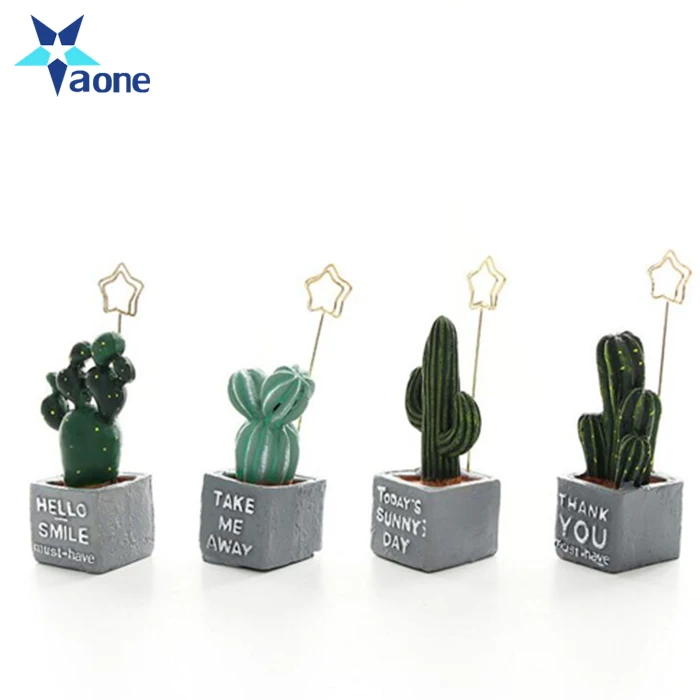 Cute Resin Cactus Design Memo Clip Stationery Table Plant Decoration Photo Clip Name Card Business Memo Holder