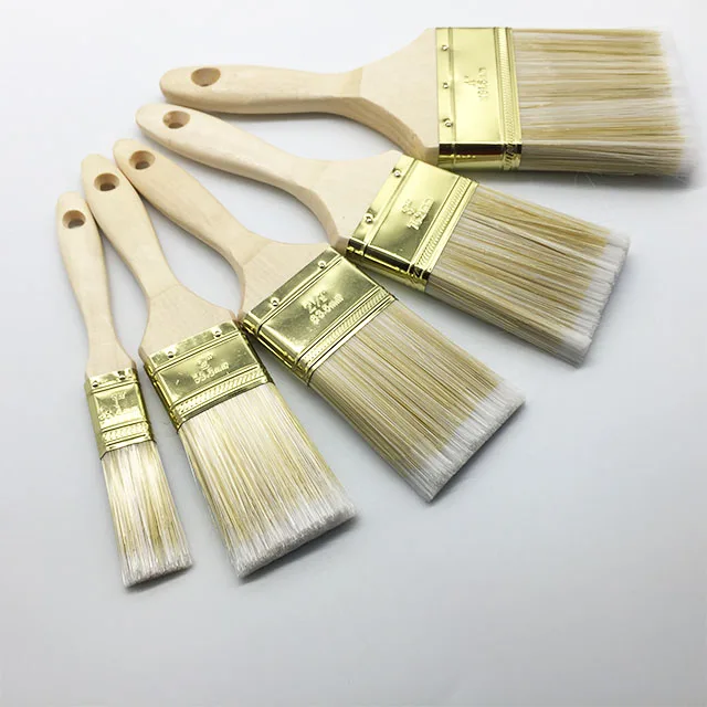 
CTPBS0002 Factory Price Beaver Varnished Wooden Handle brass-plate ferrule Paint Brush Polyester Filament Paint Brush set 