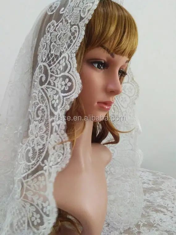 
White embroidery spanish lace mantilla catholic lace veil factory 