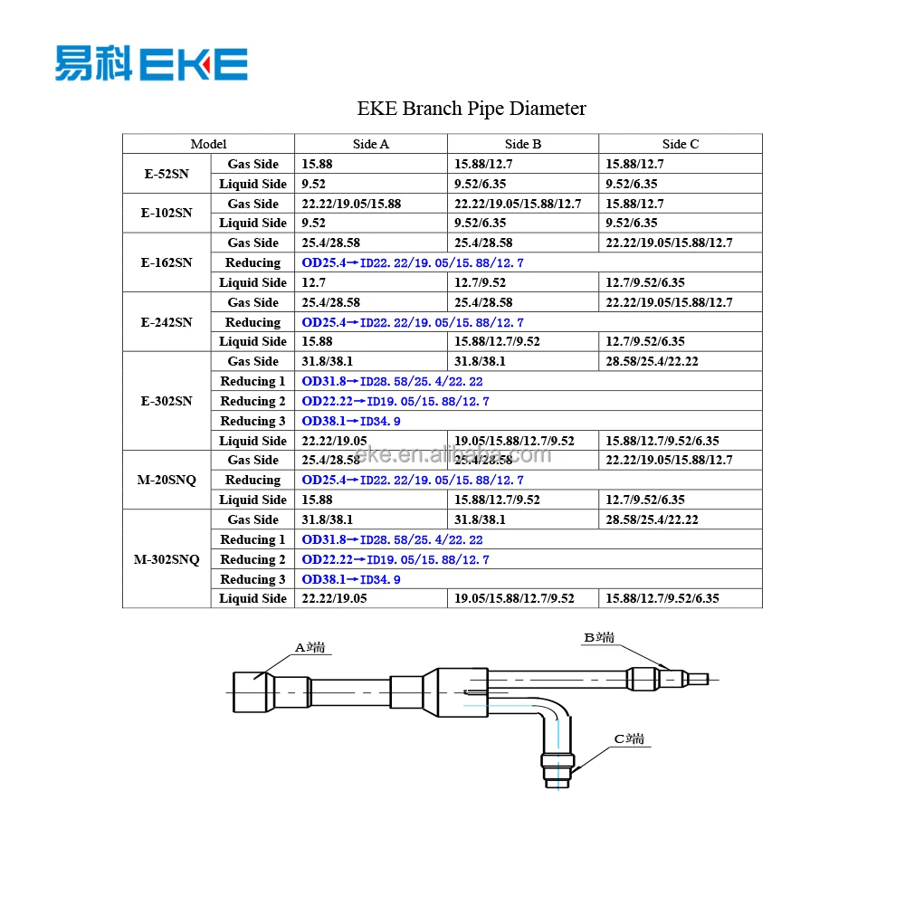 Various good quality copper y branch fittings disperse pipe for vrf system