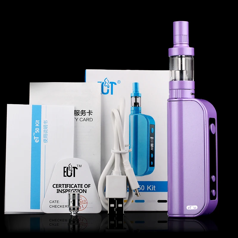 
2016 new ECT 2200mah 5W-50W variable wattage mini vaporizer box mod e cigarette new starter kit ET50 kit 