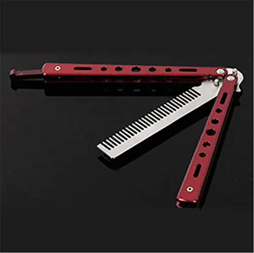 Hairbrush Red Stunning Practice Training Stainless Steel Butterfly Knife Outdoor Comb Combo Pocket Long Round Handle Holder