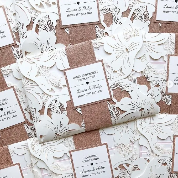 Hot Sale Laser Cut Wholesale/Floral Laser Cut Wedding Invitations with Belly Band (60782600217)