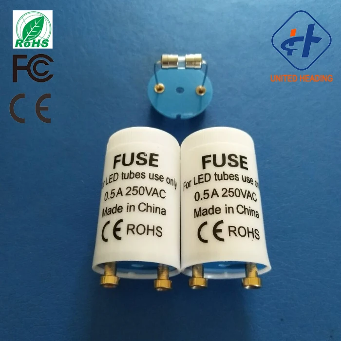 0.5A/1A/2A/2.5A fuse led lamp starter PC/PP out shell copper pin led lamp starter with fuse