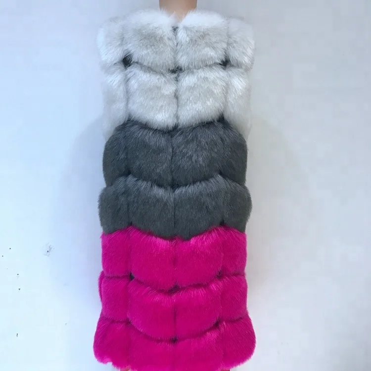 Long type three colors warm vest eco fuax fur coat
