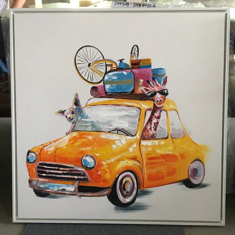 Modern Textured Painting Animal Giraffe Oil Painting On Canvas Stretched By Plastic Frame