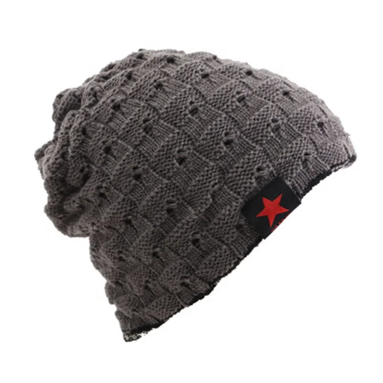 
Wholesale Korean High Quality Man Winter Baotou Keep Warm Breathable Beanie Hat With Pentagon Leather Label 