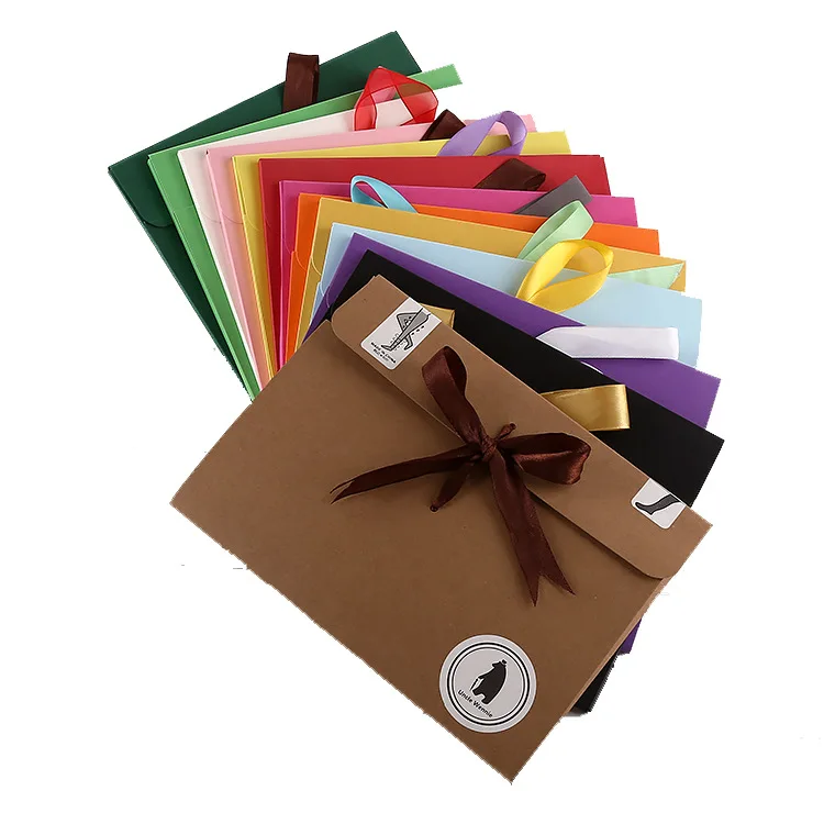 Creative brown silk scarf kraft envelope packaging with ribbon closure customized