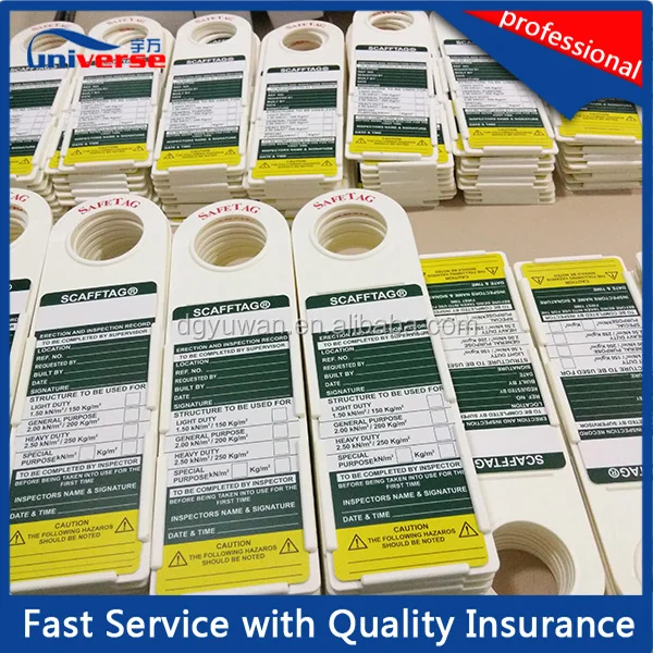 Plastic scafftag for scaffolding