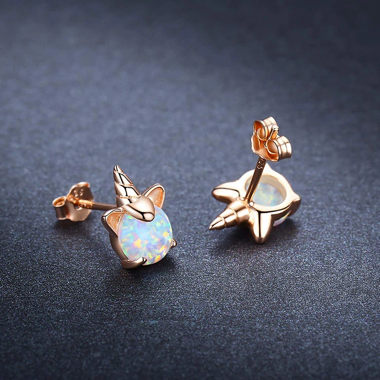 Opal Unicorn Earrings 925 Sterling Silver Stud Earrings For Kids Children