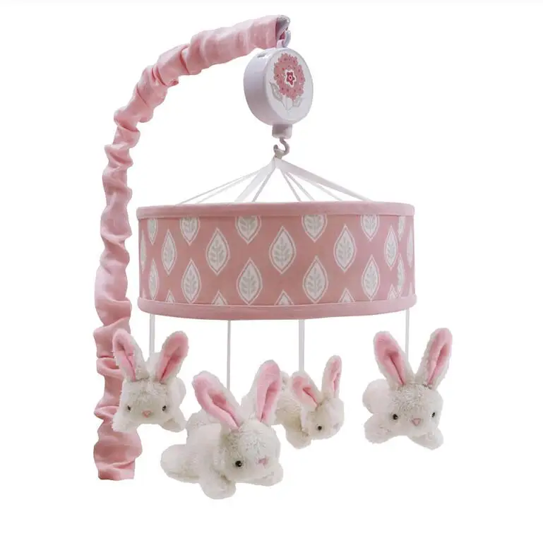 Baby cute plush sort pink rabbit toy crib swing musical mobile rabbit toys