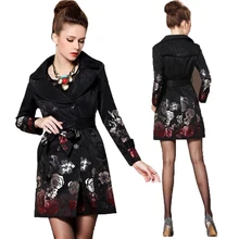2014 Spring New Fashion Women’s Rose Jacquard Coat 4XL Size Medium-long Slim Trench Windbreaker Outerwear Free shipping+Gift