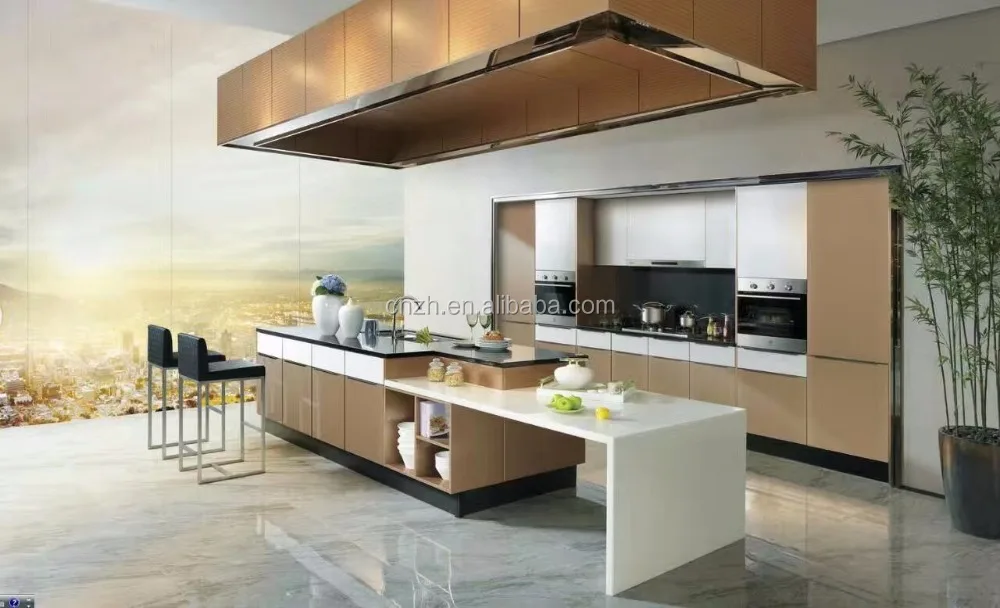 Liberia high glossy finish integrated kitchen cabinets small kitchen design