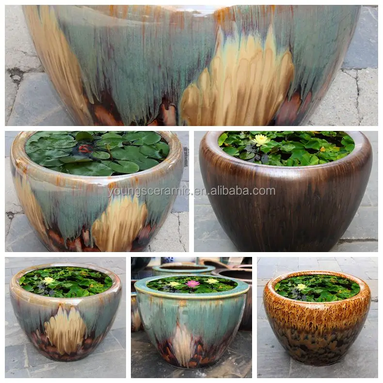 Antique style large ceramic garden round flower pots