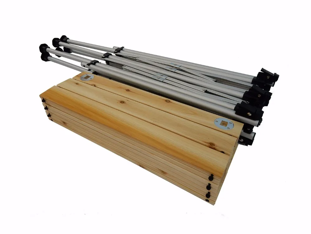 LIGHTWEIGHT OUTDOOR CAMP PICNIC HEIGHTS ADJUSTABLE FOLDABLE ROLL WOOD TABLE
